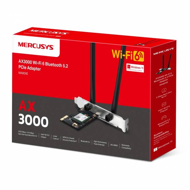 Wi-Fi 6 Bluetooth PCI Адаптер Mercusys MA80XE — для бизнеса и офиса Wi-Fi 6 Bluetooth PCI Адаптер Mercusys MA80XE — для бизнеса и офиса