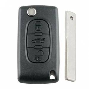 Корпус выкидного ключа PEUGEOT 3 кнопки HU-HCA HU83, бат. на корпусе CE0536, с лого