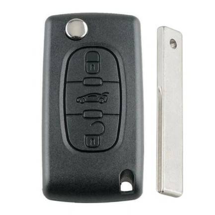 Корпус выкидного ключа PEUGEOT 3 кнопки HU-HCA HU83, бат. на корпусе CE0536, с лого — для бизнеса и офиса