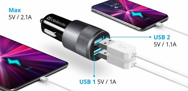 Defender Автомобильное ЗУ UCA-21 2USB, 5V/2.1A Defender UCA-21 2USB, 5V/2.1A — для бизнеса и офиса Defender Автомобильное ЗУ UCA-21 2USB, 5V/2.1A Defender UCA-21 2USB, 5V/2.1A — для бизнеса и офиса
