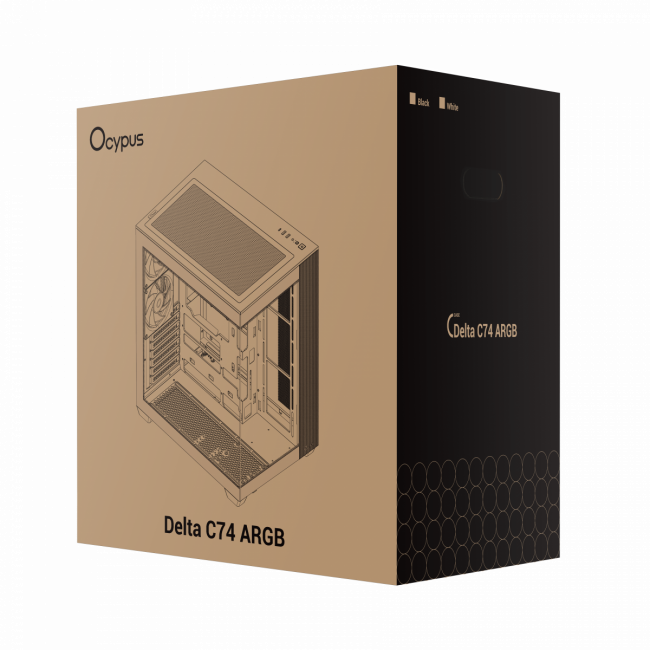 Корпус ПК без блока питания Ocypus Delta-C74-BKD200XX-GL — для бизнеса и офиса Корпус ПК без блока питания Ocypus Delta-C74-BKD200XX-GL — для бизнеса и офиса