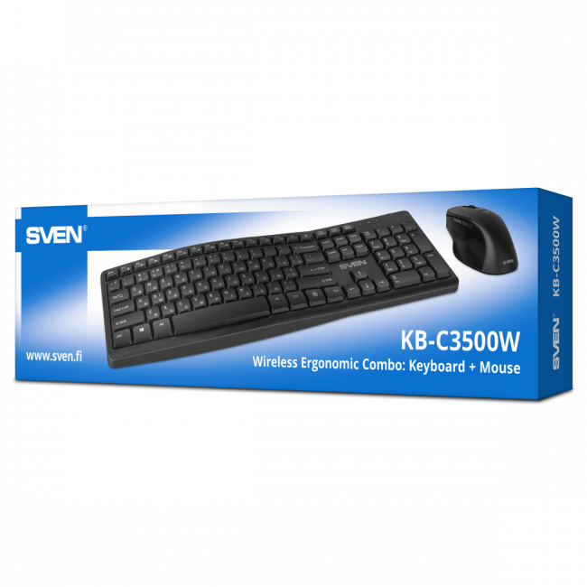 Беспроводной набор клавиатура+мышь SVEN KB-C3500W (2,4 GHz, 106 кл, 800-1600DPI) SVEN KB-C3500W — для бизнеса и офиса