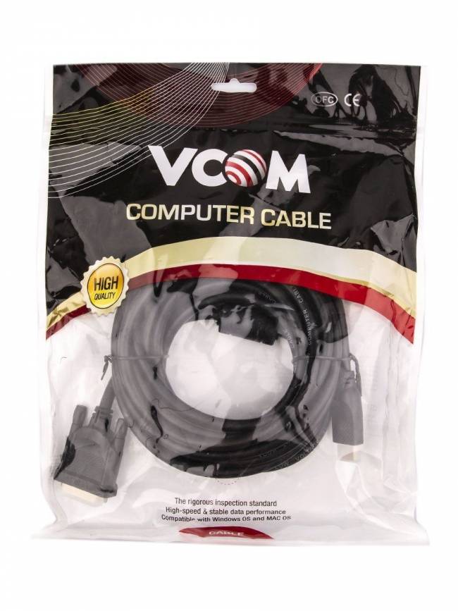 Кабель HDMI AM/DVI(24+1)M, 5м, CU, 1080P@60Hz, 2F, VCOM <CG484G-5M> VCOM HDMI (m) - DVI-D (m) — для бизнеса и офиса Кабель HDMI AM/DVI(24+1)M, 5м, CU, 1080P@60Hz, 2F, VCOM <CG484G-5M> VCOM HDMI (m) - DVI-D (m) — для бизнеса и офиса