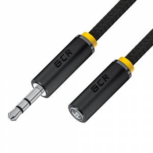 GCR Удлинитель аудио 3.0m jack 3,5mm/jack 3,5m нейлон, черный, желтая окантовка, ультрагибкий, 28 AWG, M/F, Premium GCR-STM8114-3.0m, экран, стерео Greenconnect GCR-STM8114-3.0m
