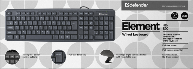 Defender Проводная клавиатура Element HB-520 USB RU,черный,полноразмерная USB Defender Element HB-520 USB — для бизнеса и офиса Defender Проводная клавиатура Element HB-520 USB RU,черный,полноразмерная USB Defender Element HB-520 USB — для бизнеса и офиса