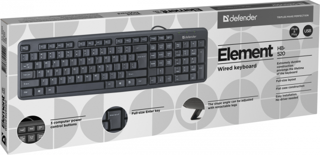 Defender Проводная клавиатура Element HB-520 USB RU,черный,полноразмерная USB Defender Element HB-520 USB — для бизнеса и офиса Defender Проводная клавиатура Element HB-520 USB RU,черный,полноразмерная USB Defender Element HB-520 USB — для бизнеса и офиса