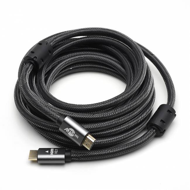 Кабель HDMI 5 м (HIGH speed, Metal gold, в чулке, в пакете) ATcom HDMI 2.1 (m) - HDMI 2.1 (m) 5 м — для бизнеса и офиса Кабель HDMI 5 м (HIGH speed, Metal gold, в чулке, в пакете) ATcom HDMI 2.1 (m) - HDMI 2.1 (m) 5 м — для бизнеса и офиса