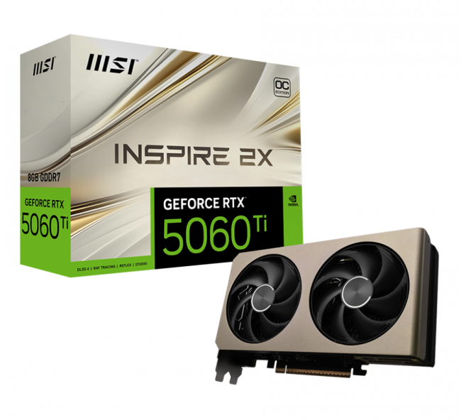 Видеокарта MSI GeForce RTX 5060 Ti 8G INSPIRE 2X OC — для бизнеса и офиса Видеокарта MSI GeForce RTX 5060 Ti 8G INSPIRE 2X OC — для бизнеса и офиса