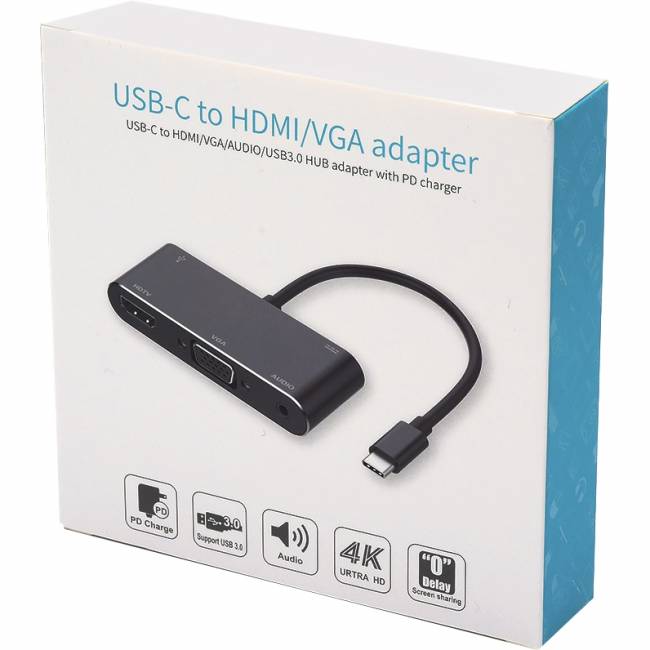 Переходник 0.1 m Type-C(m) => HDMI+VGA+USB Переходник Atcom Type-C M/HDMI+VGA+USB (AT2810) — для бизнеса и офиса Переходник 0.1 m Type-C(m) => HDMI+VGA+USB Переходник Atcom Type-C M/HDMI+VGA+USB (AT2810) — для бизнеса и офиса