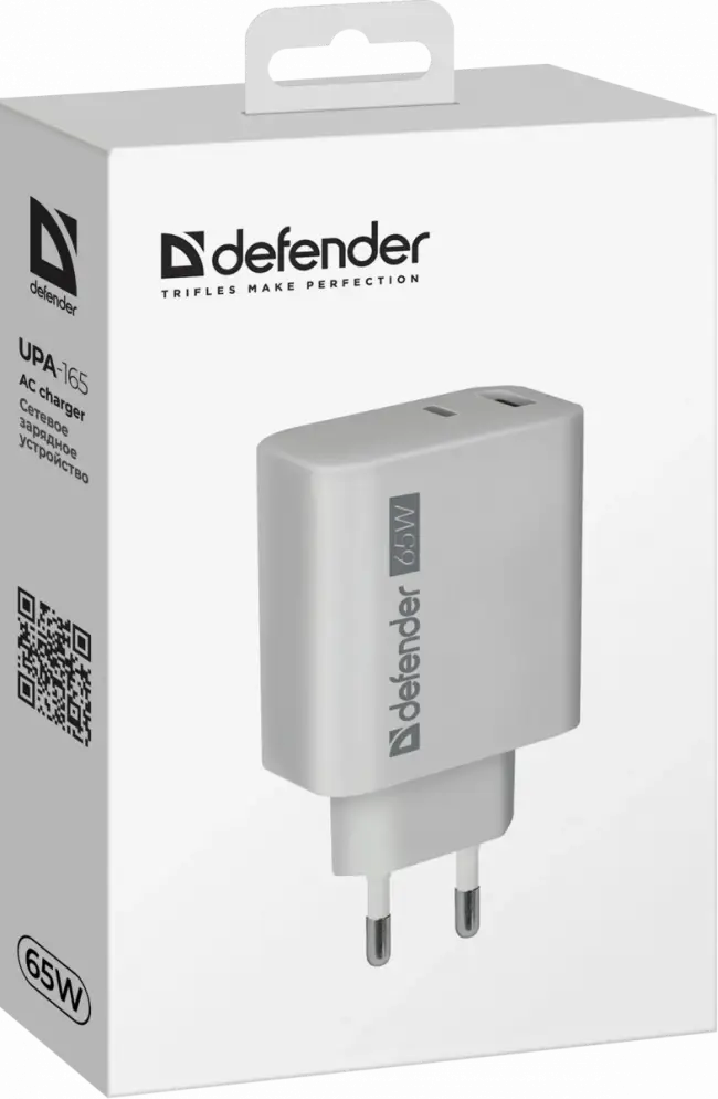 Defender Сетевое ЗУ UPA-165 USB A+C, 65W Defender 83582 — для бизнеса и офиса Defender Сетевое ЗУ UPA-165 USB A+C, 65W Defender 83582 — для бизнеса и офиса