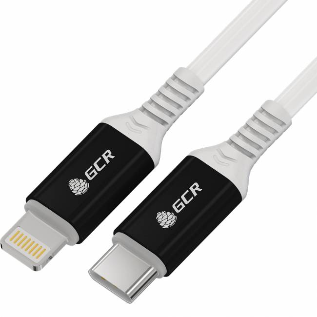 GCR Кабель PREMIUM 1.5m TypeC/Lightning MFI POWER DELIVERY 18 W, быстрая зарядка, белый силикон, AL case черный, белый ПВХ, GCR-53466 Кабель Greenconnect 1.5 м (GCR-53466) — для бизнеса и офиса