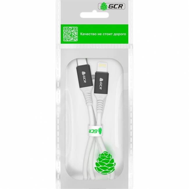 GCR Кабель PREMIUM 1.5m TypeC/Lightning MFI POWER DELIVERY 18 W, быстрая зарядка, белый силикон, AL case черный, белый ПВХ, GCR-53466 Кабель Greenconnect 1.5 м (GCR-53466) — для бизнеса и офиса