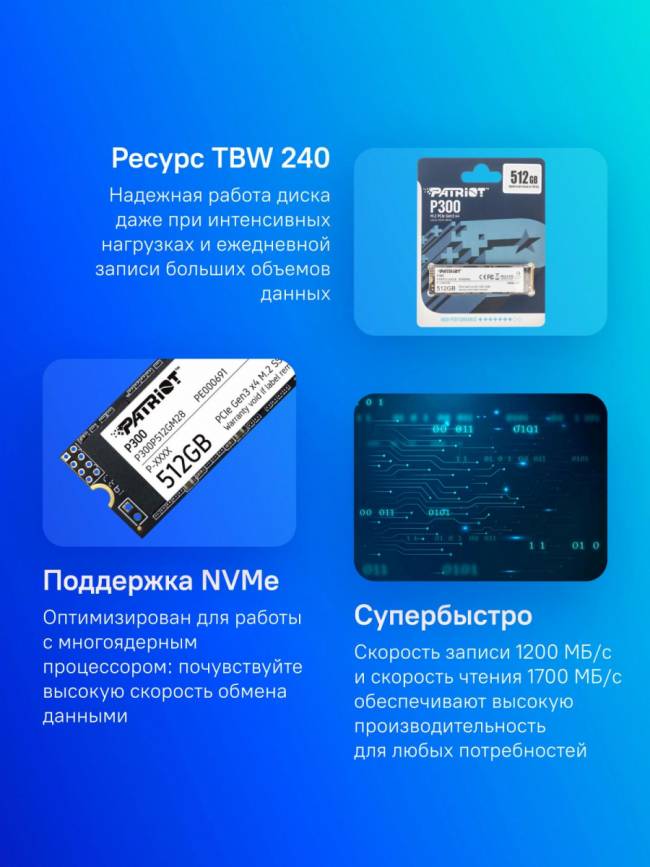 Накопитель SSD Patriot P300P512GM28 — для бизнеса и офиса Накопитель SSD Patriot P300P512GM28 — для бизнеса и офиса