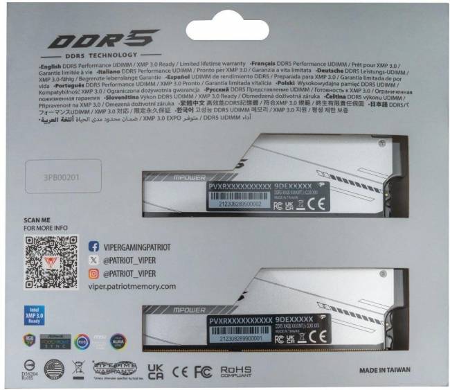Память DDR5 2x16GB 6000MHz Patriot PVXR532G60C30KM — для бизнеса и офиса Память DDR5 2x16GB 6000MHz Patriot PVXR532G60C30KM — для бизнеса и офиса