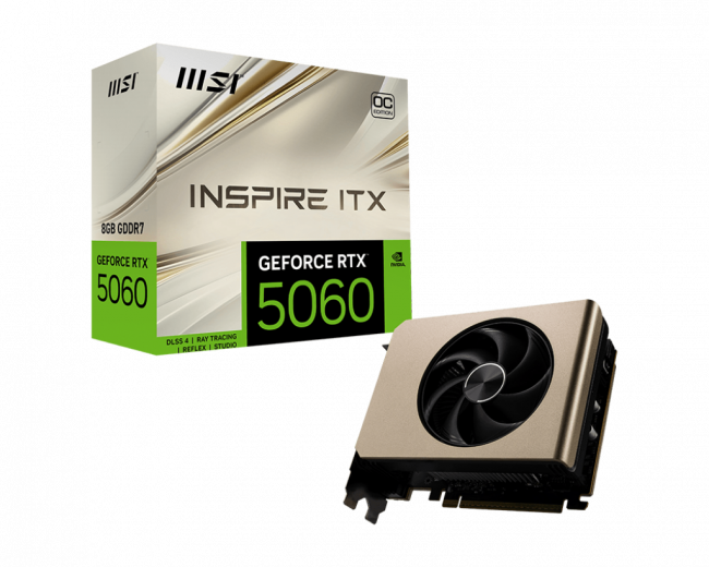 Видеокарта MSI GeForce RTX 5060 8G INSPIRE ITX OC — для бизнеса и офиса Видеокарта MSI GeForce RTX 5060 8G INSPIRE ITX OC — для бизнеса и офиса