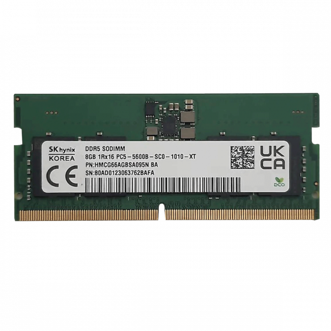 Память оперативная Hynix 8Gb DDR5 SODIMM 1Rx16 PC5-5600B-SCO-1010-XT (HMCG66AGBSA095N) — для бизнеса и офиса Память оперативная Hynix 8Gb DDR5 SODIMM 1Rx16 PC5-5600B-SCO-1010-XT (HMCG66AGBSA095N) — для бизнеса и офиса