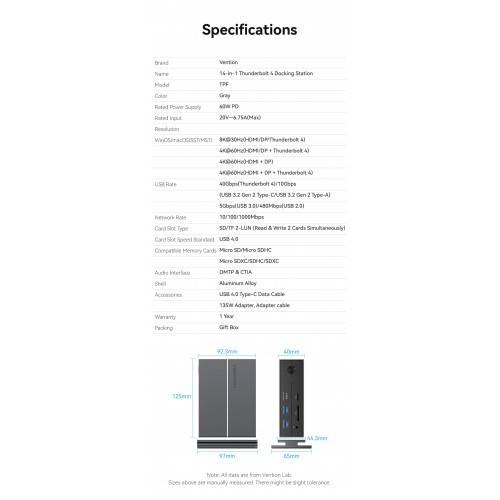 Мультифункциональная док-станция Vention USB Type C 14 в 1 с поддержкой Thunderbolt 4 Vention TPFH0-EU — для бизнеса и офиса Мультифункциональная док-станция Vention USB Type C 14 в 1 с поддержкой Thunderbolt 4 Vention TPFH0-EU — для бизнеса и офиса