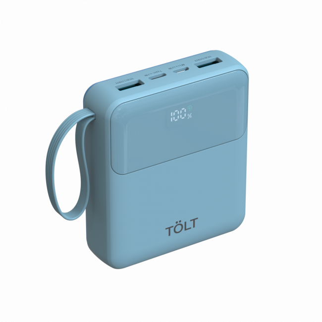 Портативный аккумулятор TOLT Lit LT-LI10S, 10000mAh, 22,5W, fast charging and PD, light blue TÖLT LT-LI10S — для бизнеса и офиса Портативный аккумулятор TOLT Lit LT-LI10S, 10000mAh, 22,5W, fast charging and PD, light blue TÖLT LT-LI10S — для бизнеса и офиса