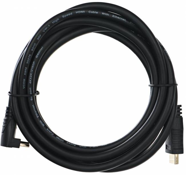 Кабель HDMI<=>HDMI-угловой коннектор 90град  3м, 2.0V VCOM <CG523-3M> VCOM HDMI (m) - HDMI (m) 3м — для бизнеса и офиса