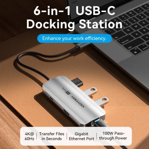 Мультифункциональный хаб Vention USB Type C 6 в 1 Vention TQHHB — для бизнеса и офиса Мультифункциональный хаб Vention USB Type C 6 в 1 Vention TQHHB — для бизнеса и офиса