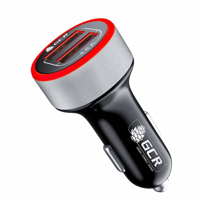 GCR Автомобильное зарядное устройство на 2 USB порта 4.8A, черная, LED индикация, GCR-53047 Greenconnect 2 USB порта 4.8A, GCR-53047 — для бизнеса и офиса
