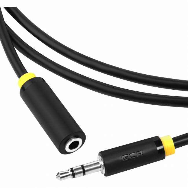 GCR Удлинитель аудио 2.0m jack 3,5mm/jack 3,5mm черный, желтая окантовка, ультрагибкий, M/F, экран, стерео, GCR-50593 Greenconnect GCR-50593, 2 м — для бизнеса и офиса