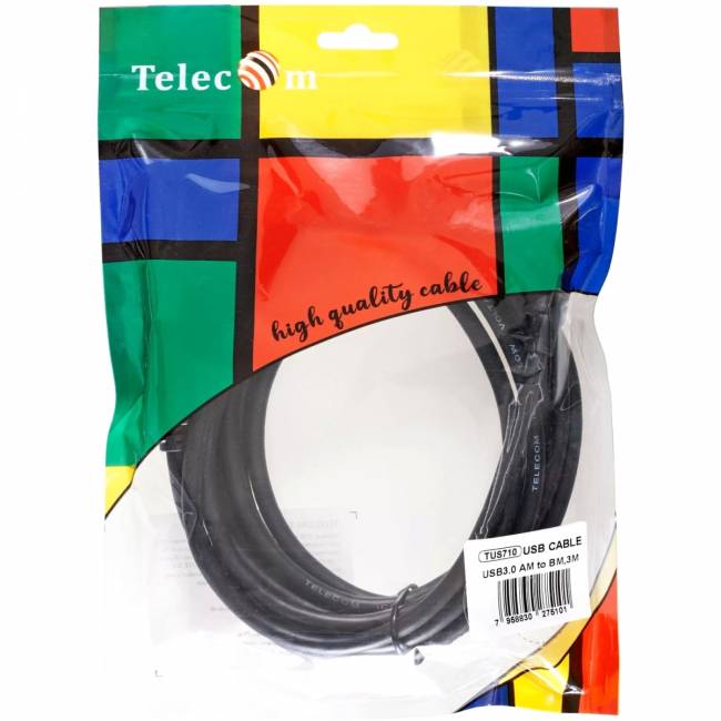 Кабель соединительный USB3.0 Am/Bm 3m Telecom  (TUS710-3M) Кабель Telecom 1.8 м (TUS710-3M) — для бизнеса и офиса