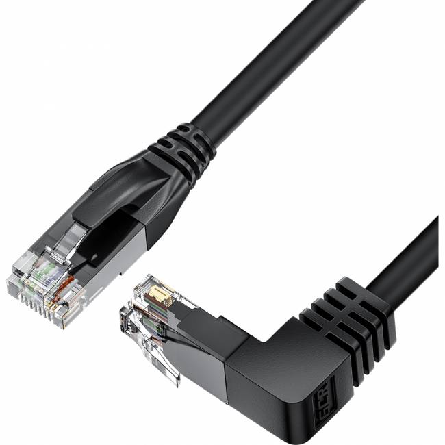 GCR Патч-корд прямой 15.0m UTP кат.5e, черный, нижний угол, литой, ethernet high speed, RJ45, T568B Greenconnect GCR-53958 — для бизнеса и офиса