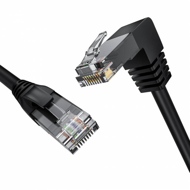 GCR Патч-корд прямой 15.0m UTP кат.5e, черный, нижний угол, литой, ethernet high speed, RJ45, T568B Greenconnect GCR-53958 — для бизнеса и офиса
