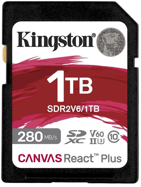 Карта памяти Kingston 1TB SDXC Canvas React Plus UHS-II 280R/100W U3 V60 Kingston SDR2V6/1TB — для бизнеса и офиса Карта памяти Kingston 1TB SDXC Canvas React Plus UHS-II 280R/100W U3 V60 Kingston SDR2V6/1TB — для бизнеса и офиса