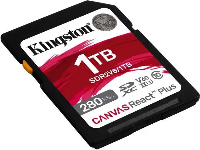 Карта памяти Kingston 1TB SDXC Canvas React Plus UHS-II 280R/100W U3 V60 Kingston SDR2V6/1TB — для бизнеса и офиса Карта памяти Kingston 1TB SDXC Canvas React Plus UHS-II 280R/100W U3 V60 Kingston SDR2V6/1TB — для бизнеса и офиса