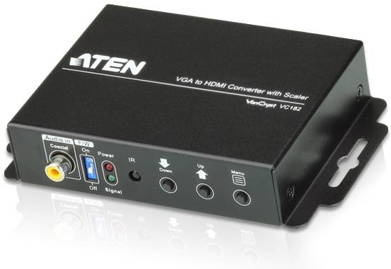 Конвертер с возможностью масштабирования, VGA+AUDIO=>HDMI, HD-DB15+MIM-JACK>HDMI, Female, Б.П. 5.3V, (1920x1200 DDC2B 1080p) ATEN VGA (f) to HDMI (f) — для бизнеса и офиса