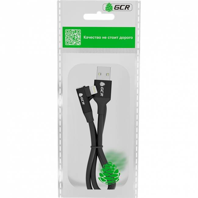 GCR Кабель PREMIUM 0.7m для iPhone, iPad, Air, AM/Lightning угловой, MFI, черный, AL case черный, 28/24 AWG, GCR-53436 Кабель Greenconnect 0.7 м (GCR-53436) — для бизнеса и офиса