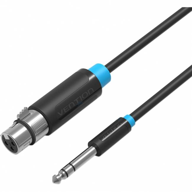 Кабель Vention аудио Jack 6.5 M/XLR F - 3м Кабель Vention jack 6.5 mm(m)/XLR(f) - 3 м (BBEBI) — для бизнеса и офиса