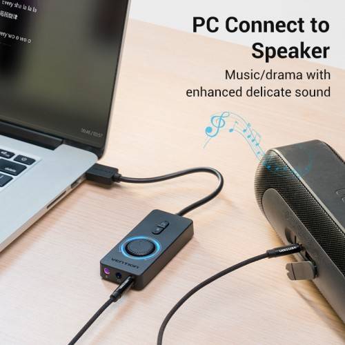 Внешняя звуковая карта Vention USB c регулятором громкости Черная Vention CDRBB — для бизнеса и офиса Внешняя звуковая карта Vention USB c регулятором громкости Черная Vention CDRBB — для бизнеса и офиса