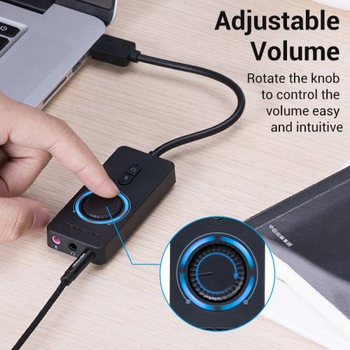 Внешняя звуковая карта Vention USB c регулятором громкости Черная Vention CDRBB — для бизнеса и офиса Внешняя звуковая карта Vention USB c регулятором громкости Черная Vention CDRBB — для бизнеса и офиса