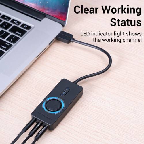 Внешняя звуковая карта Vention USB c регулятором громкости Черная Vention CDRBB — для бизнеса и офиса Внешняя звуковая карта Vention USB c регулятором громкости Черная Vention CDRBB — для бизнеса и офиса