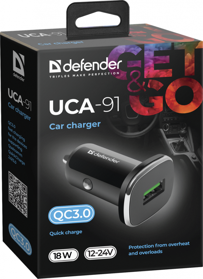 Defender Автомобильное ЗУ UCA-91 USB QC3.0, 18W Defender UCA-91 USB QC3.0, 18W — для бизнеса и офиса Defender Автомобильное ЗУ UCA-91 USB QC3.0, 18W Defender UCA-91 USB QC3.0, 18W — для бизнеса и офиса
