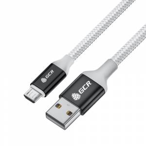 GCR QC Кабель 0.5m MicroUSB, быстрая зарядка, белый нейлон, AL корпус черный, белый ПВХ, 28/24 AWG, GCR-53578 Кабель Greenconnect 0.5 м (GCR-53578)