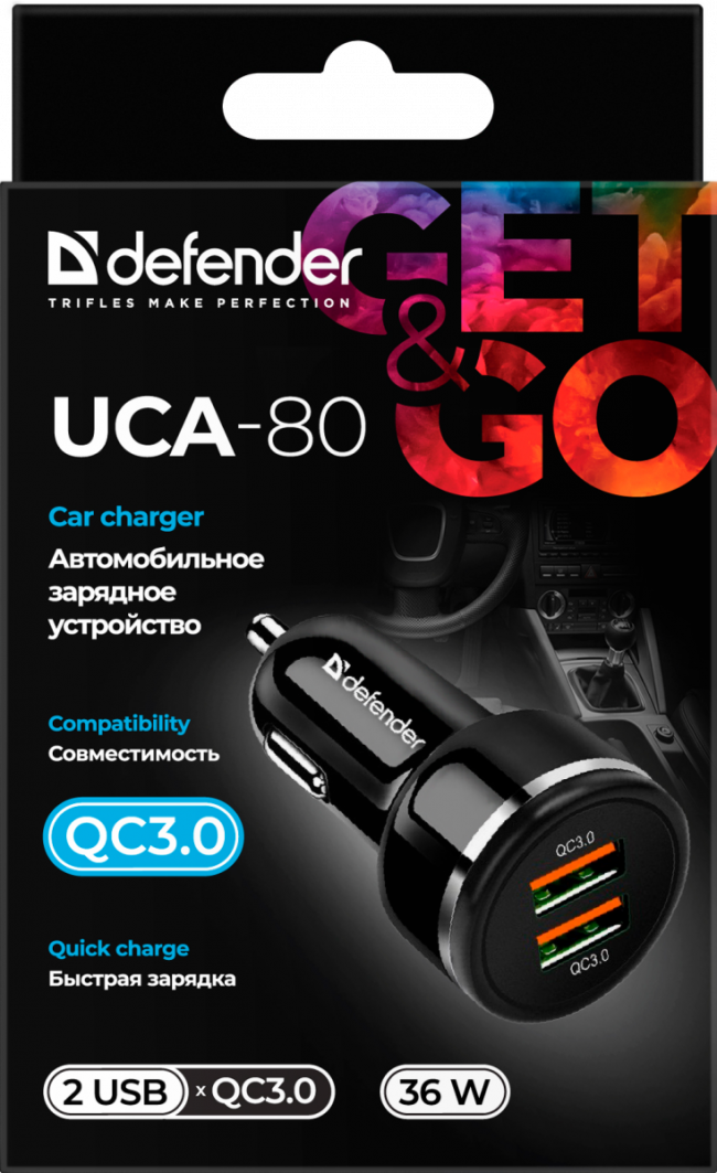 Defender Автомобильное ЗУ UCA-80 2xUSB QC3.0, 36W Defender UCA-80 2xUSB QC3.0, 36W — для бизнеса и офиса Defender Автомобильное ЗУ UCA-80 2xUSB QC3.0, 36W Defender UCA-80 2xUSB QC3.0, 36W — для бизнеса и офиса