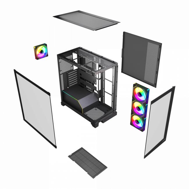 Корпус без блока питания HSPD F550-TGBK-ARGB — для бизнеса и офиса