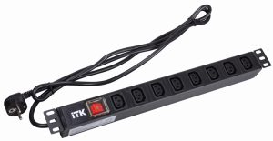 PDU 8 розеток C13 с LED выключателем,1U, шнур 2м вилка нем.стандарт ITK PH12-8C131
