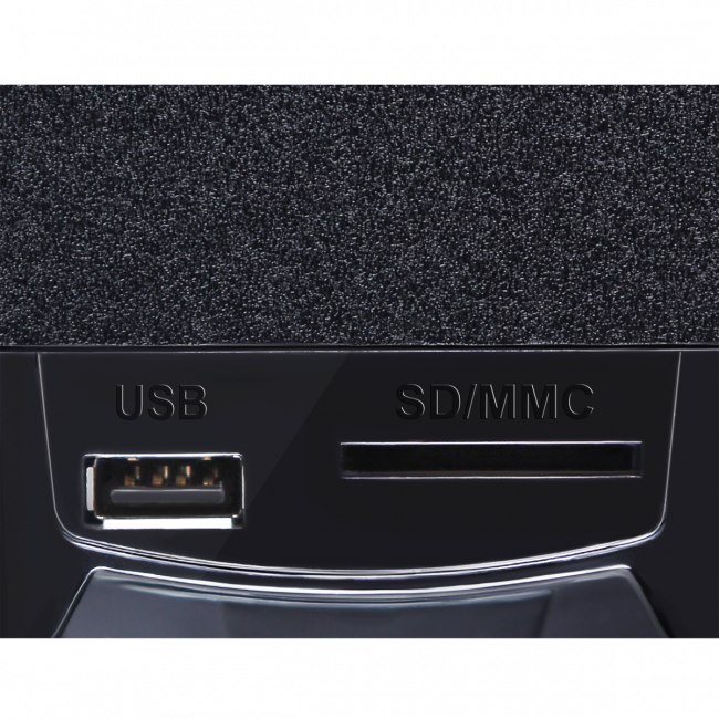 SVEN MS-2070, чёрный, акустическая система 2.1, мощность (RMS):30Вт + 2x15 Вт, FM-тюнер, USB/SD, дисплей, пульт ДУ, Bluetooth Sven SV-018030 — для бизнеса и офиса