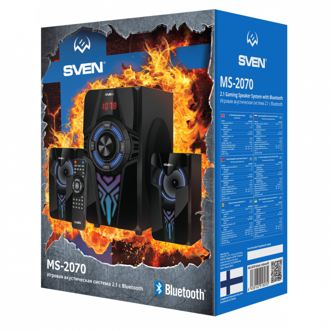 SVEN MS-2070, чёрный, акустическая система 2.1, мощность (RMS):30Вт + 2x15 Вт, FM-тюнер, USB/SD, дисплей, пульт ДУ, Bluetooth Sven SV-018030 — для бизнеса и офиса