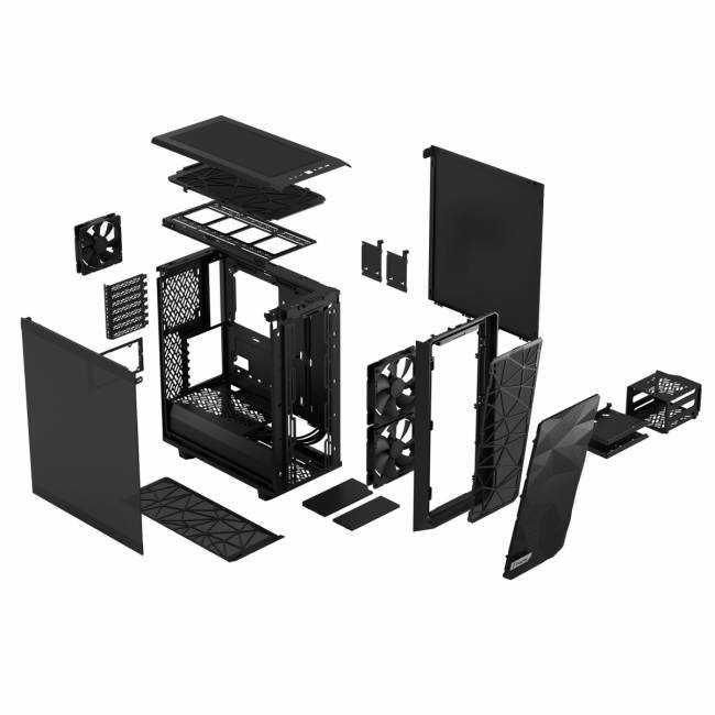 Корпус ПК без блока питания Fractal Design Case Meshify 2 Compact Black, Dark Tempered Glass — для бизнеса и офиса Корпус ПК без блока питания Fractal Design Case Meshify 2 Compact Black, Dark Tempered Glass — для бизнеса и офиса