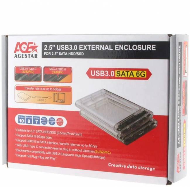 Внешний корпус для HDD/SSD AgeStar 3UB2P4C — для бизнеса и офиса Внешний корпус для HDD/SSD AgeStar 3UB2P4C — для бизнеса и офиса