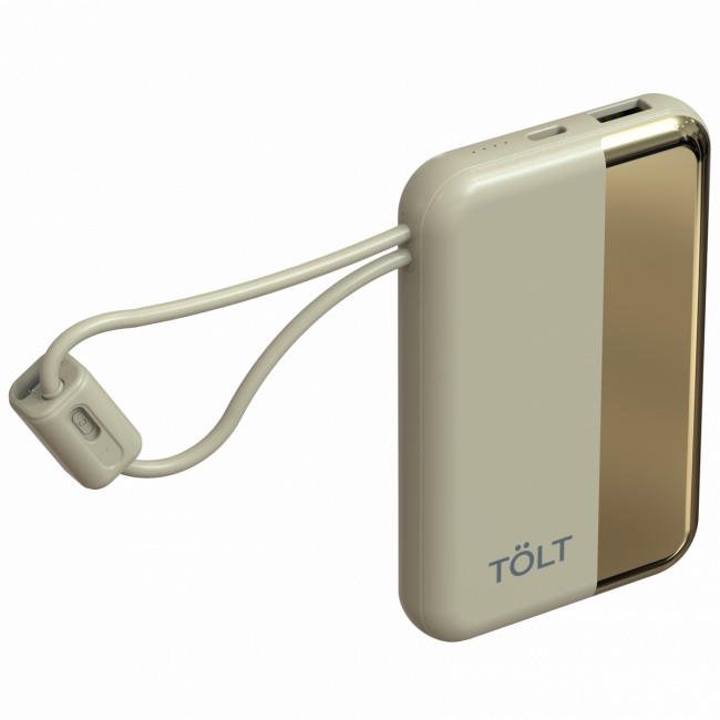 Портативный аккумулятор TOLT Lit KC16, 10000mAh, 22,5W, fast charging and PD, beige, CCC TÖLT KC16 — для бизнеса и офиса Портативный аккумулятор TOLT Lit KC16, 10000mAh, 22,5W, fast charging and PD, beige, CCC TÖLT KC16 — для бизнеса и офиса