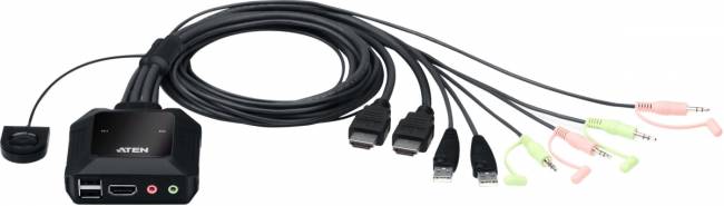 KVM-переключатель ATEN CS22H [CS22H-AT] кабельный, 2 порта, USB, 4K HDMI, пульт удаленного переключения порта ATEN CS22H — для бизнеса и офиса