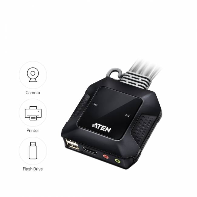 KVM-переключатель ATEN CS22H [CS22H-AT] кабельный, 2 порта, USB, 4K HDMI, пульт удаленного переключения порта ATEN CS22H — для бизнеса и офиса