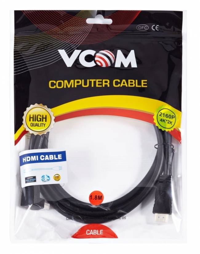 Кабель HDMI<=>HDMI-угловой коннектор 90град 1.8м, 2.0V VCOM <CG523-1.8M> VCOM HDMI (m) - HDMI (m) 1.8м — для бизнеса и офиса